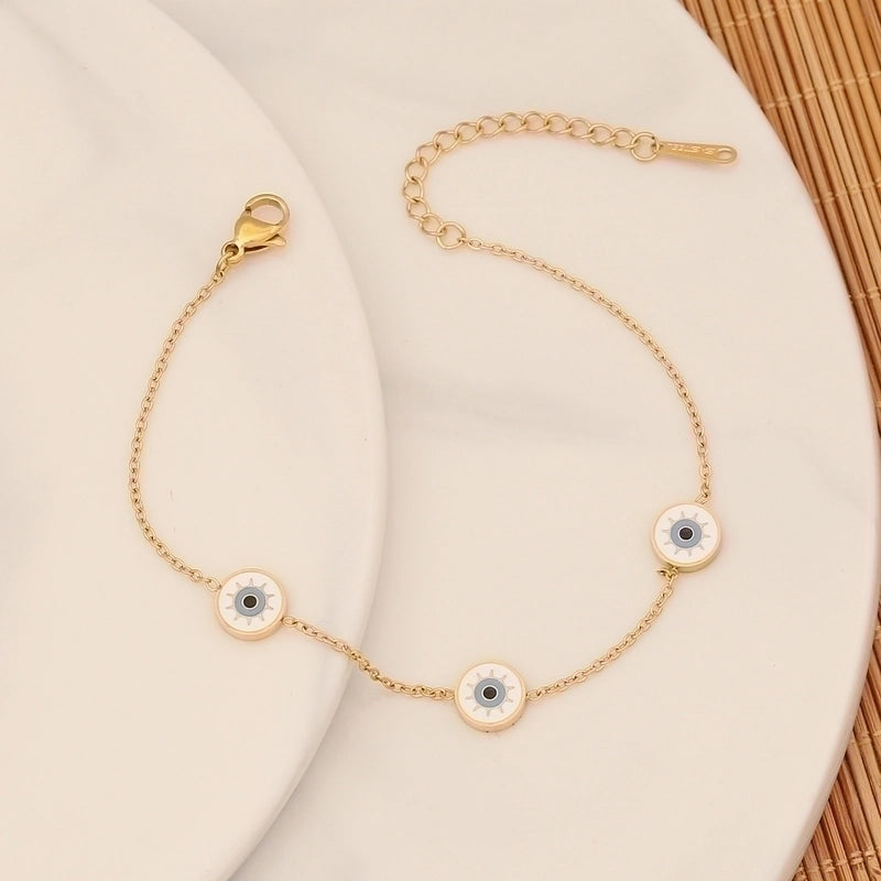 Vintage Style Beach Round Eye Stainless Steel 18K Gold Plated Bracelets In Bulk