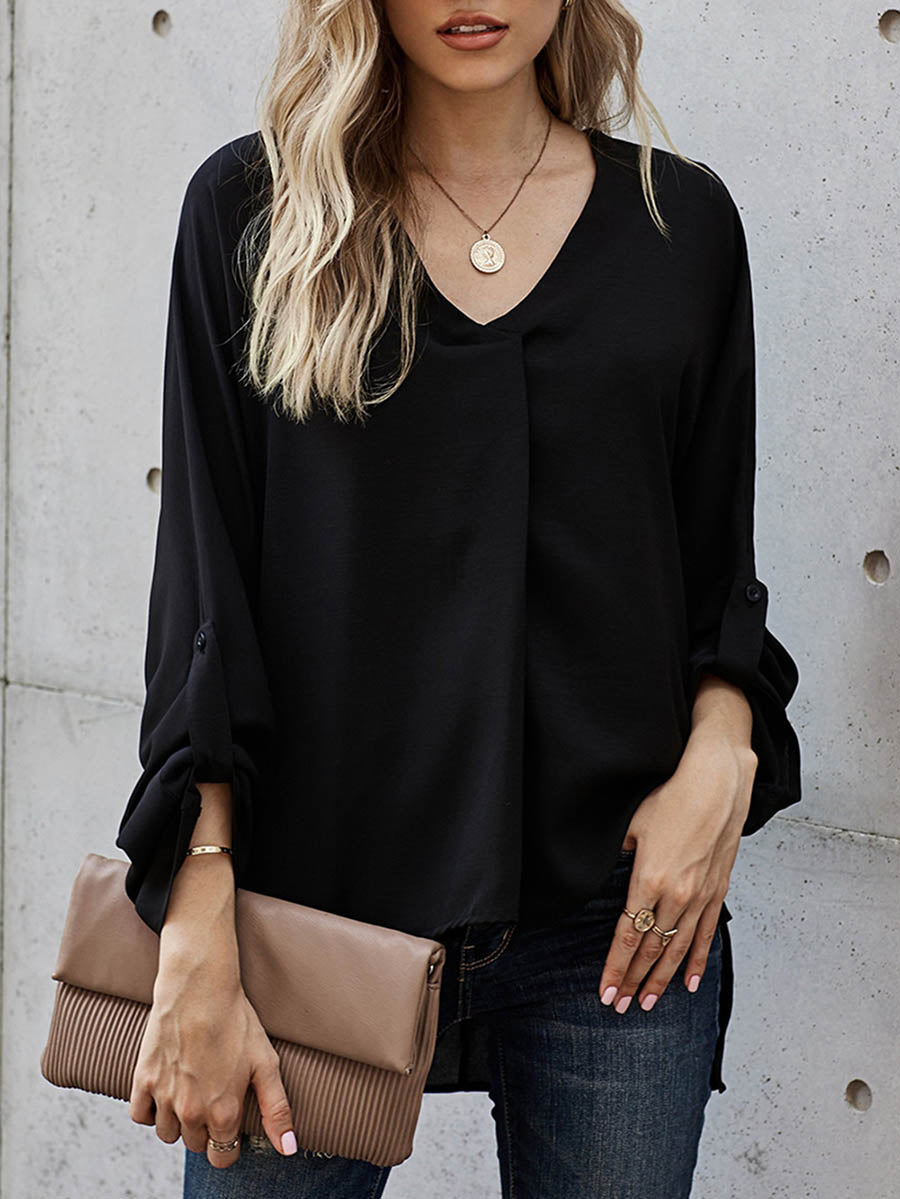 Sexy V-Neck Loose Long-Sleeved Tops (7 colors)