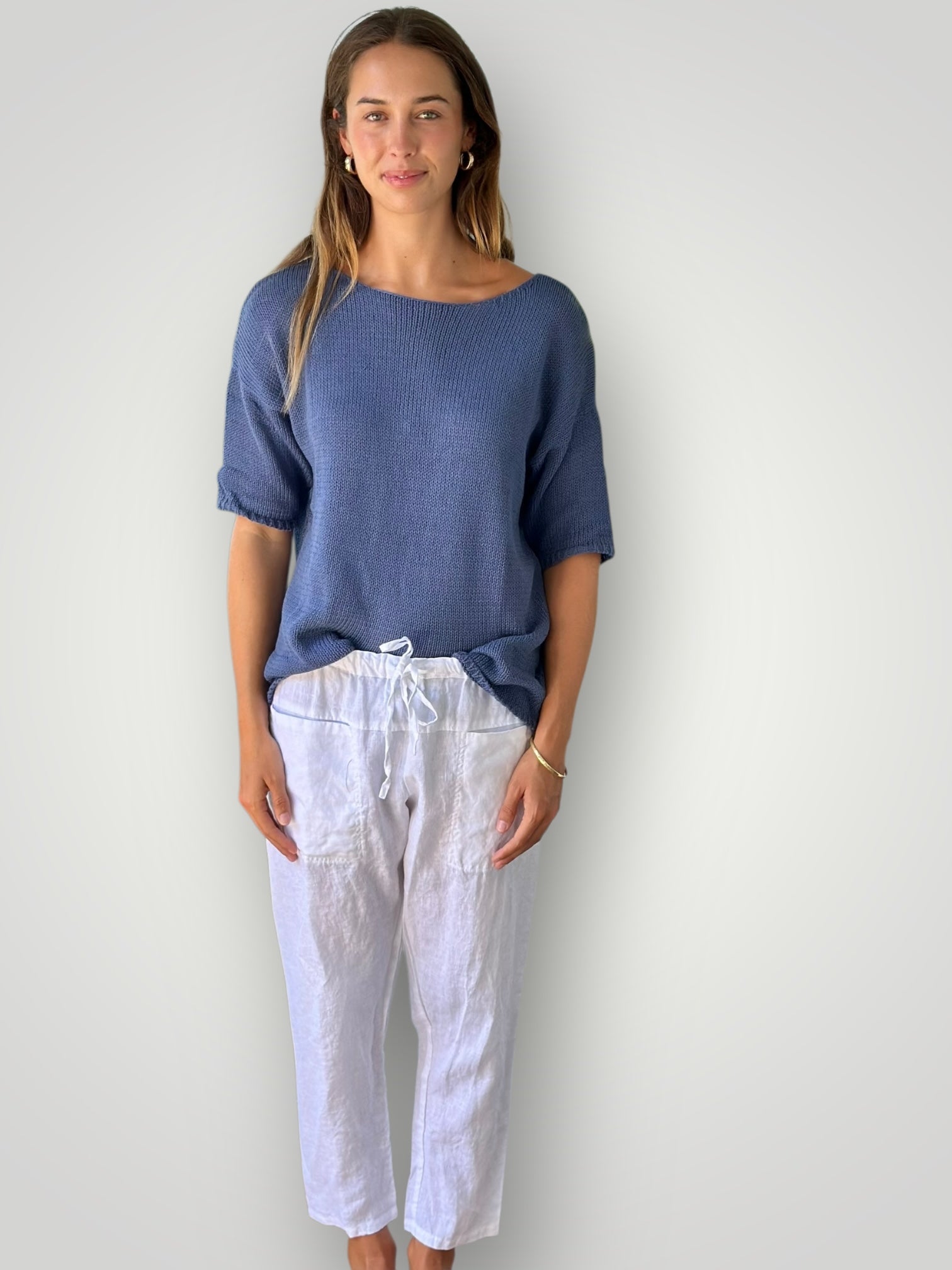 top-denim cotton knit