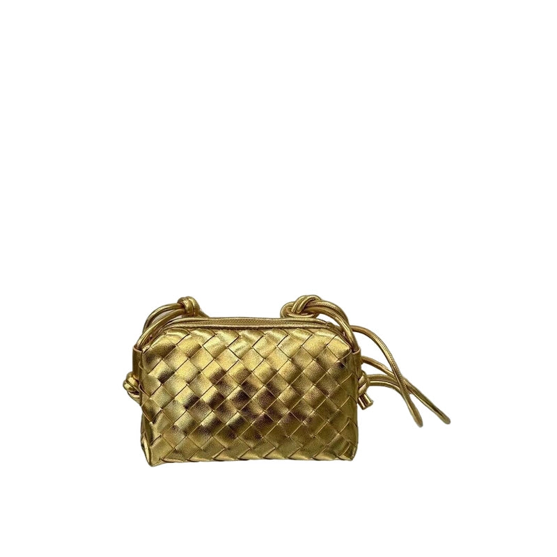 Women's Leather Solid Color Classic Style Weave Square Zipper Crossbody Bag