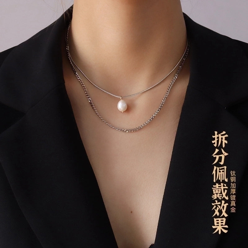 Fashion Human Face 304 Stainless Steel Freshwater Pearl 18K Gold Plated Plating Necklace