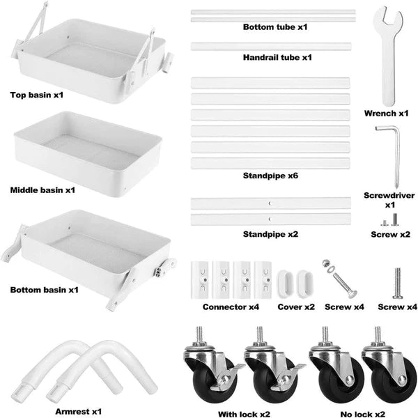 Foldable 3 Tier Metal Utility Rolling Cart. Folding Mobile Multi-Function Storage Trolley Organizer Cart (White)