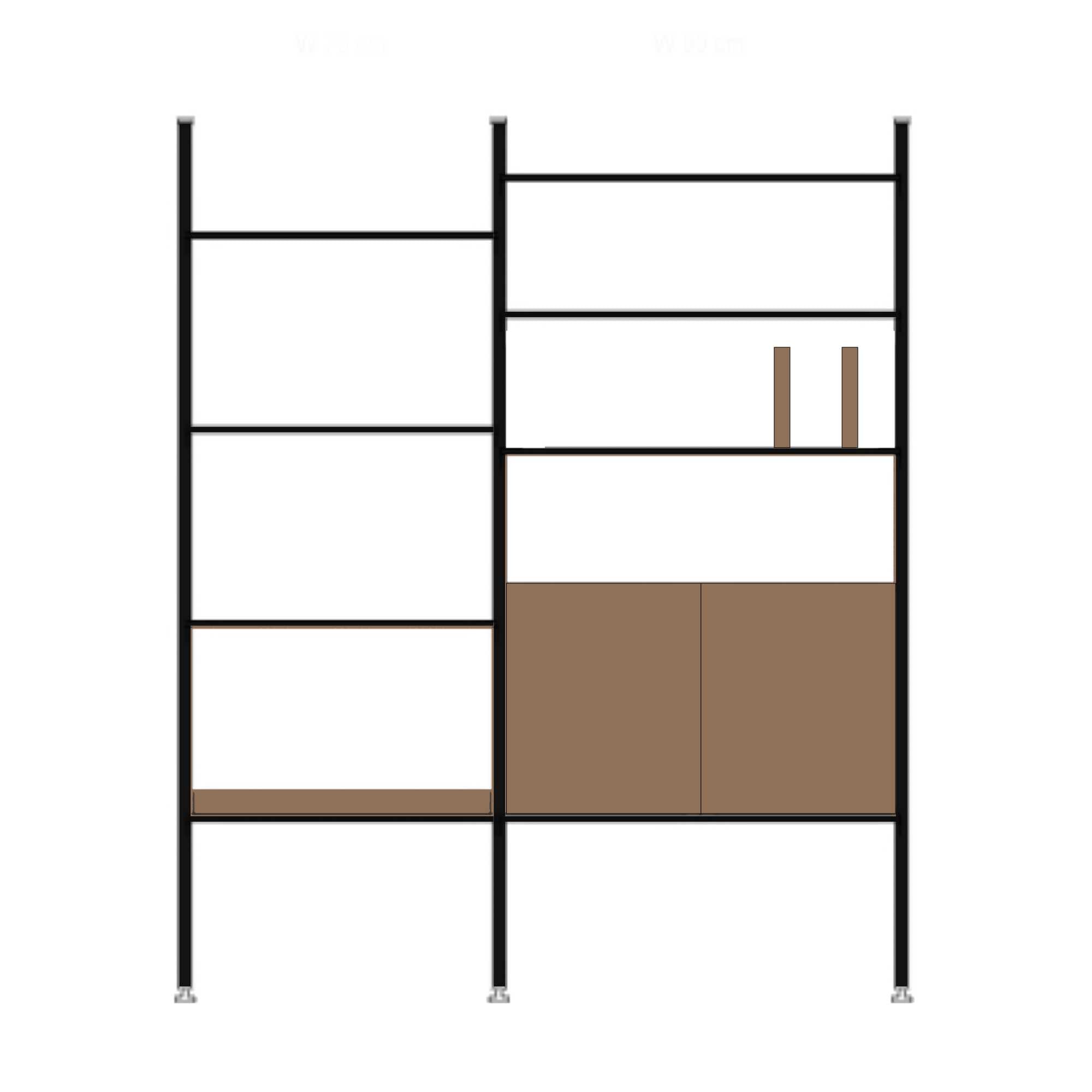String Pira G2 wall-mounted floor shelf 90+70. black/walnut
