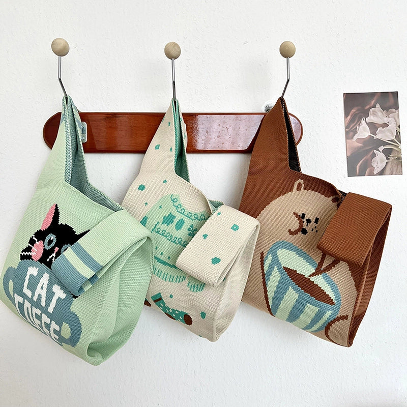Small Square Bag Women's Handbag Special-Interest Design Knitted Cartoon Hand Gift Knitted Vest Shoulder Messenger Bag
