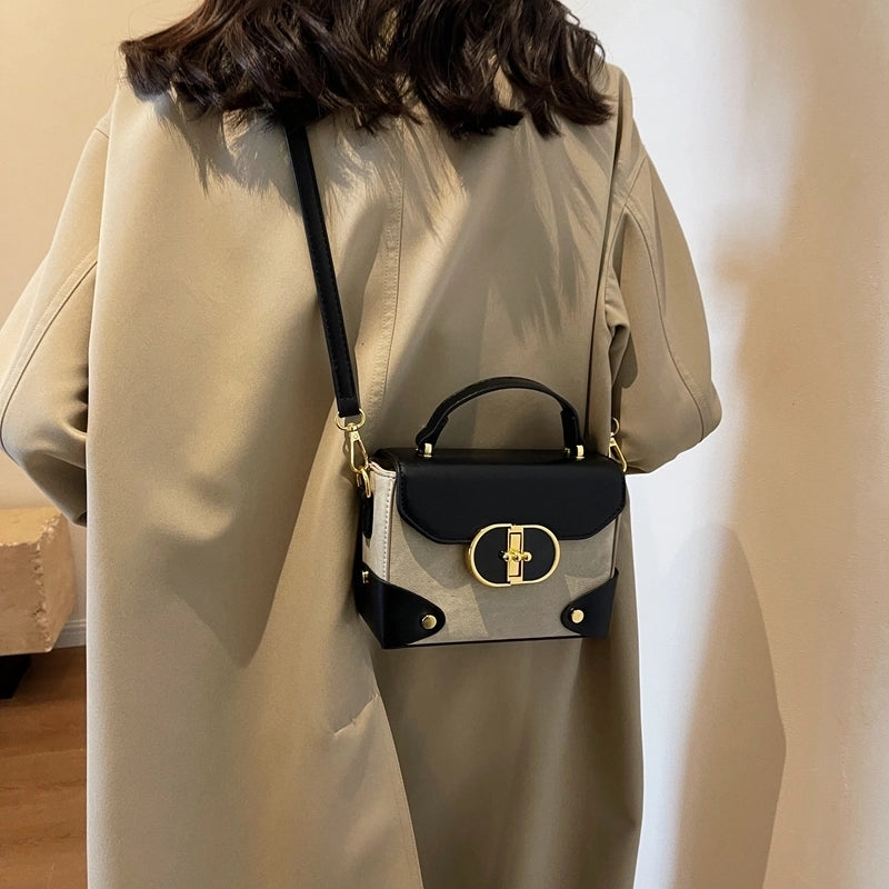 Women's Pu Leather Color Block Vintage Style Classic Style Streetwear Sewing Thread Metal Button Square Flip Cover Handbag Square Bag Box Bag