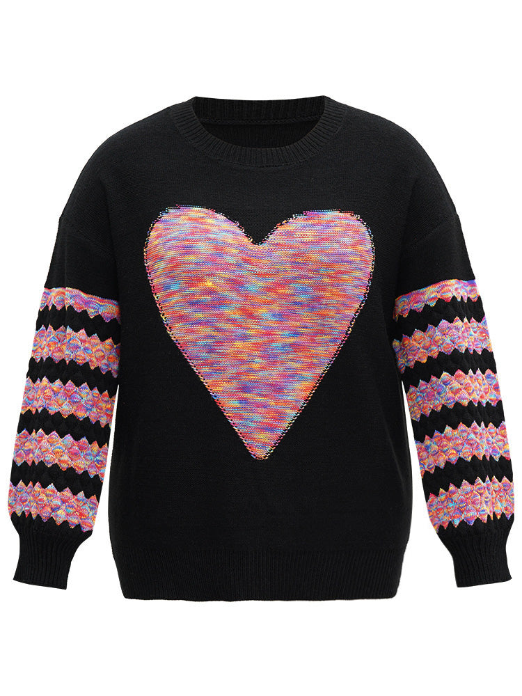 Heart Heather Patchwork Crew Neck Pullover