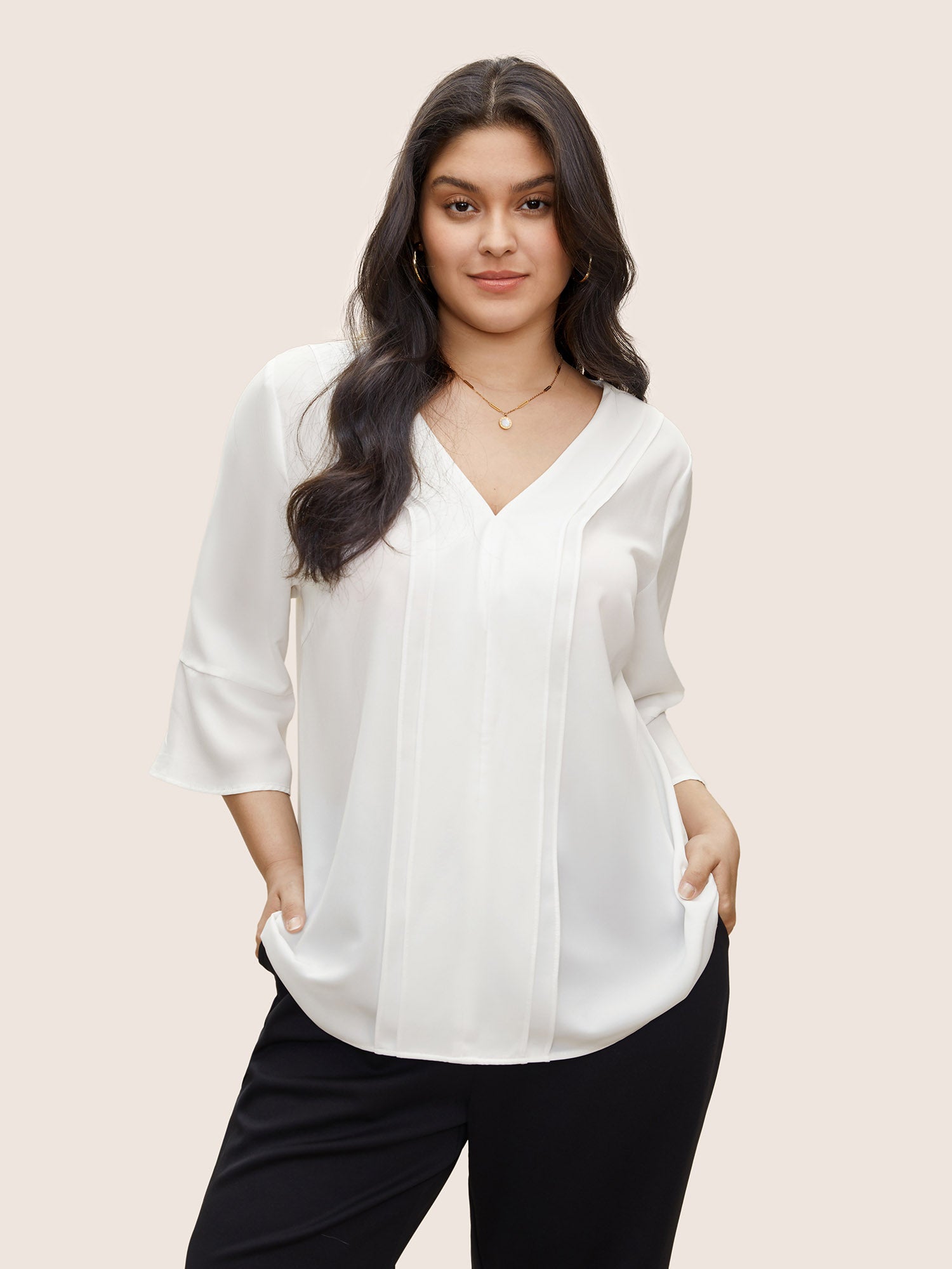 Anti-Wrinkle Plain Ruffles Pleated Blouse