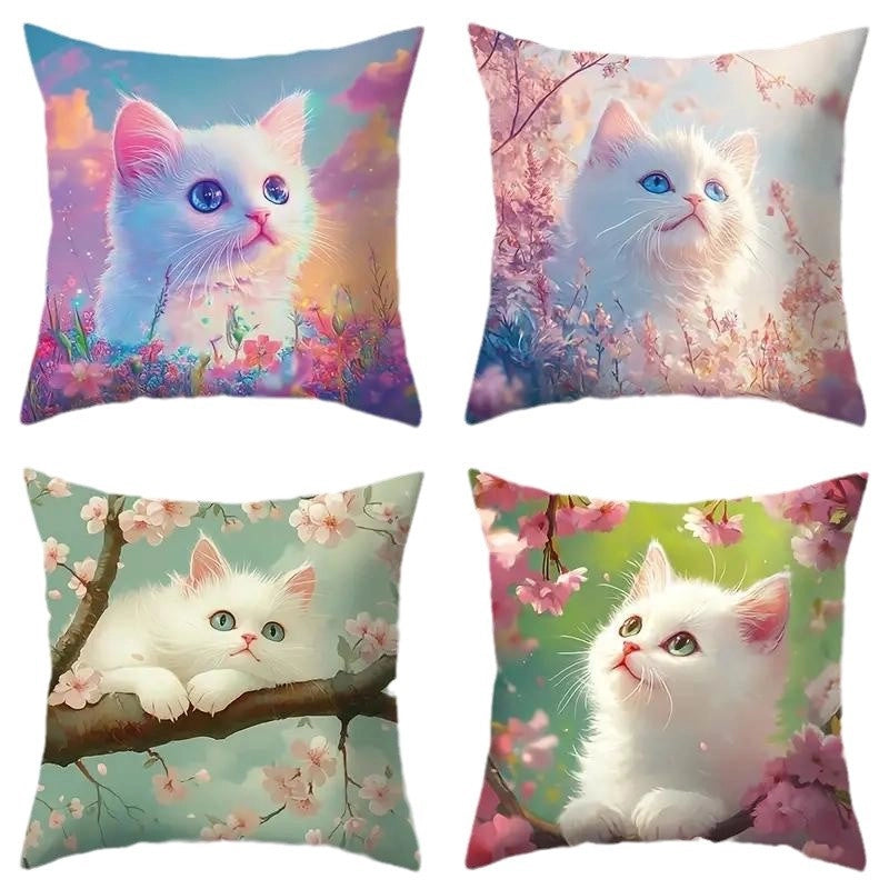 Cute Cat Polyester Pillow Cases Couch & Sofa Decor