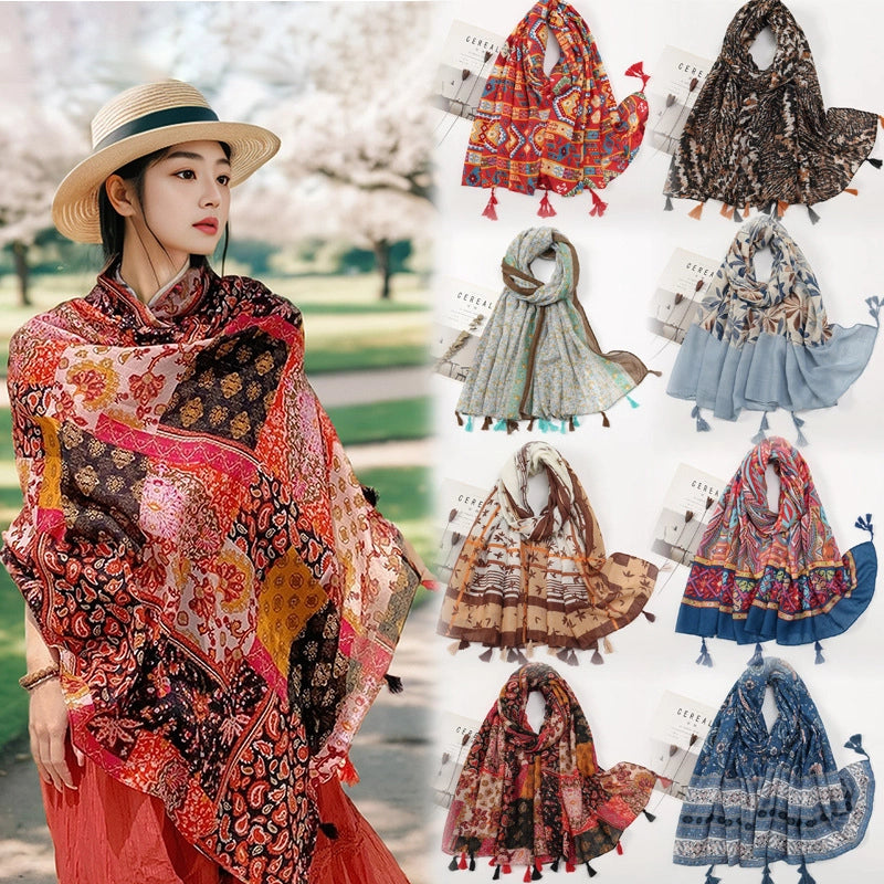Women's Sweet Color Block Polyester Printing Scarf