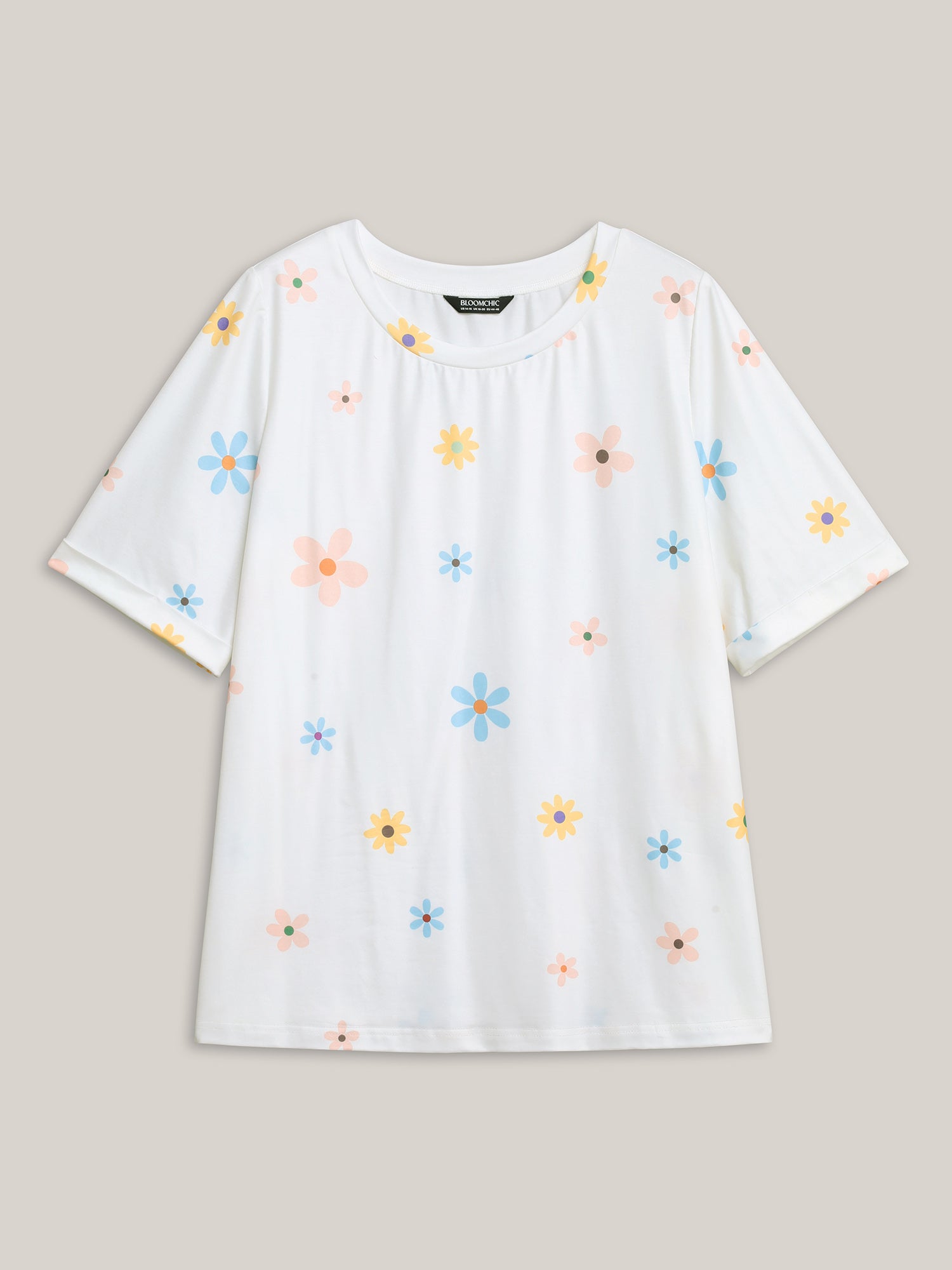 Stretchy Floral Print Round Neck T-Shirt