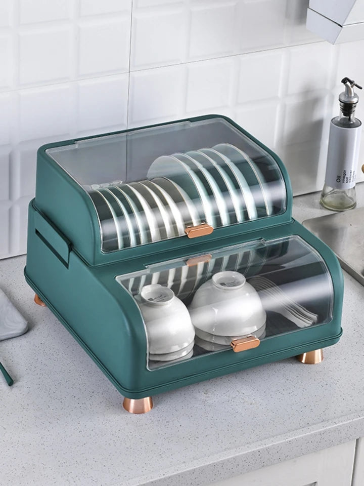 DUAL LAYERS DISHES RACK WITH LID