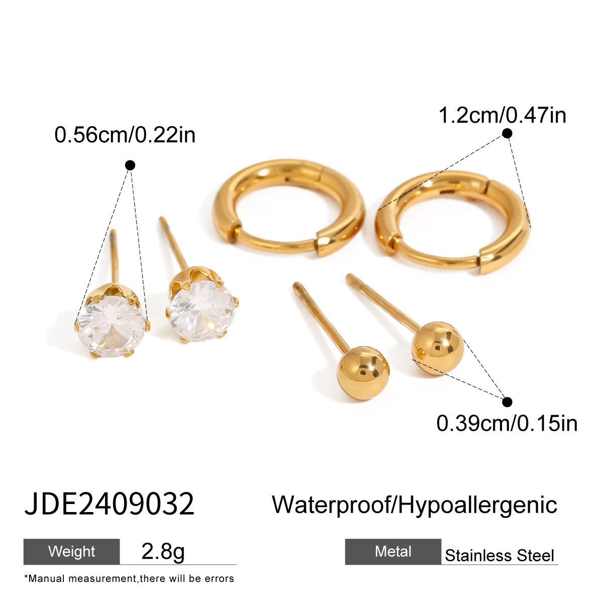 Jie Ding Three Pairs Of Stainless Steel Zircon Earrings Niche Pearl Earrings Titanium Steel Earrings