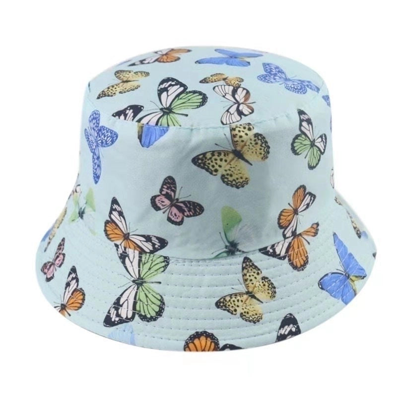 Women's Retro Sweet Pastoral Butterfly Printing Wide Eaves Bucket Hat