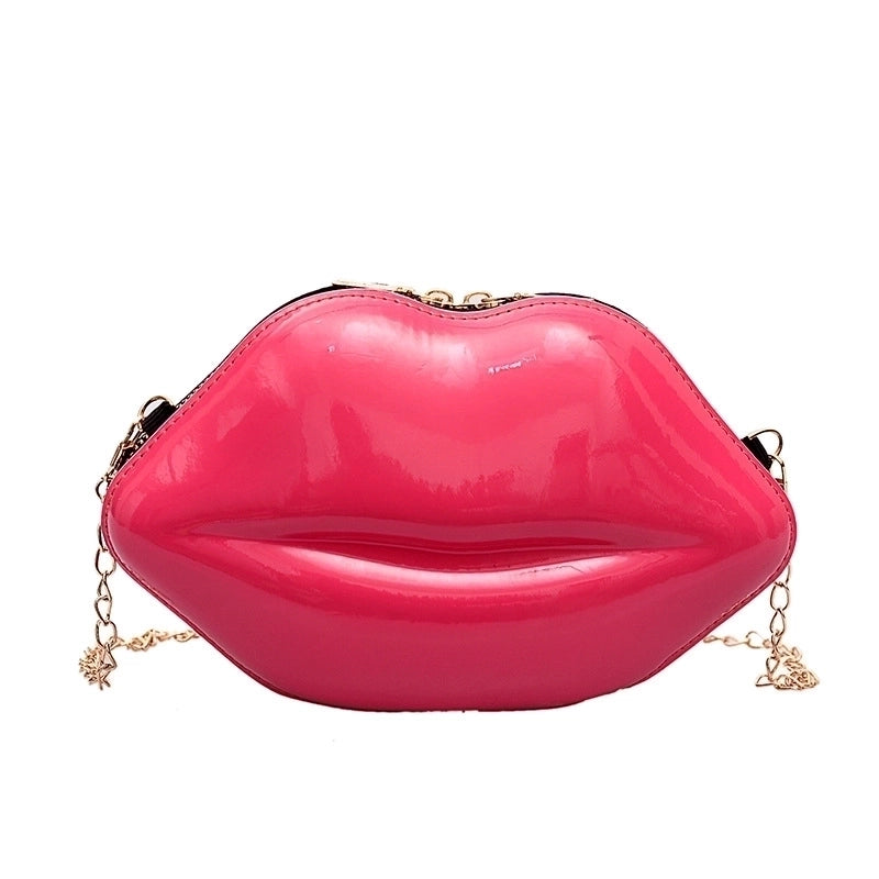 Women's Small Pu Leather Lips Fashion Profiled Zipper Chain Bag