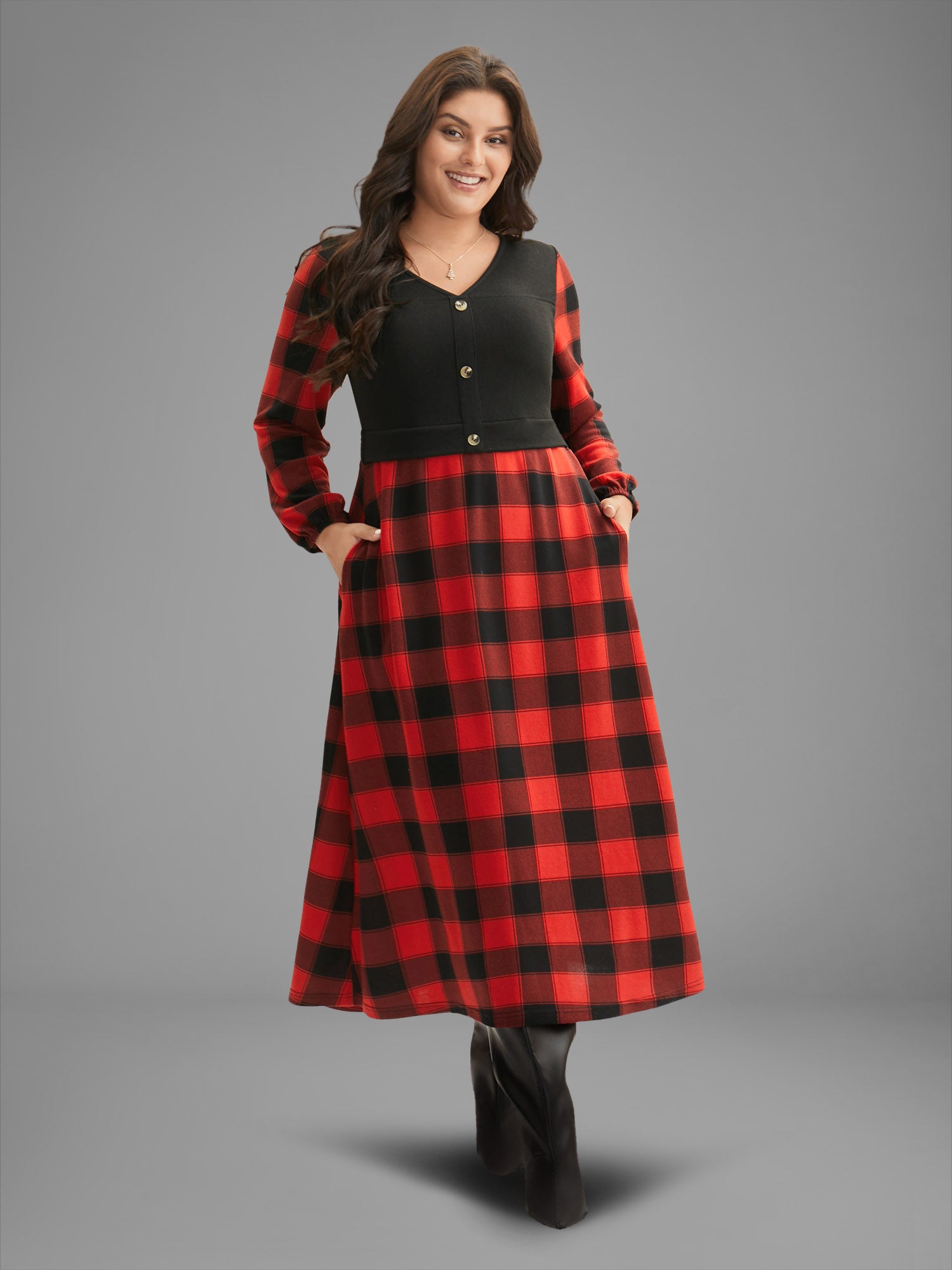 Vest Design Fit-and-Flare Midi Dress