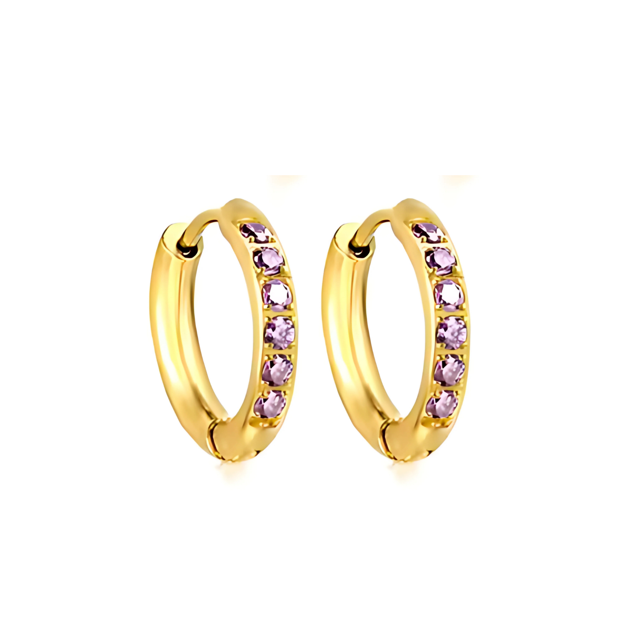 12mm classic purple diamond style hoops - Gold