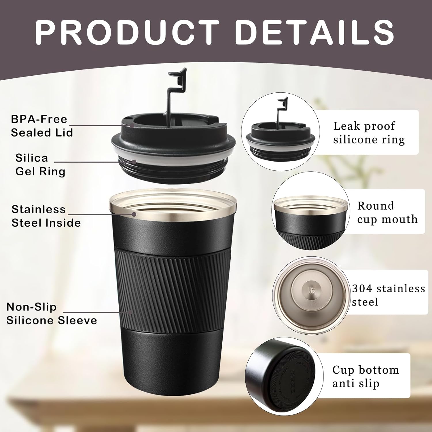Senshuomy Travel Mug, Insulated Coffee Cup with Leakproof Lid, Reusable Coffee Cups Travel Cup, Stainless Steel thermaol Mug for Hot Cold Drinks (Green 380ml)