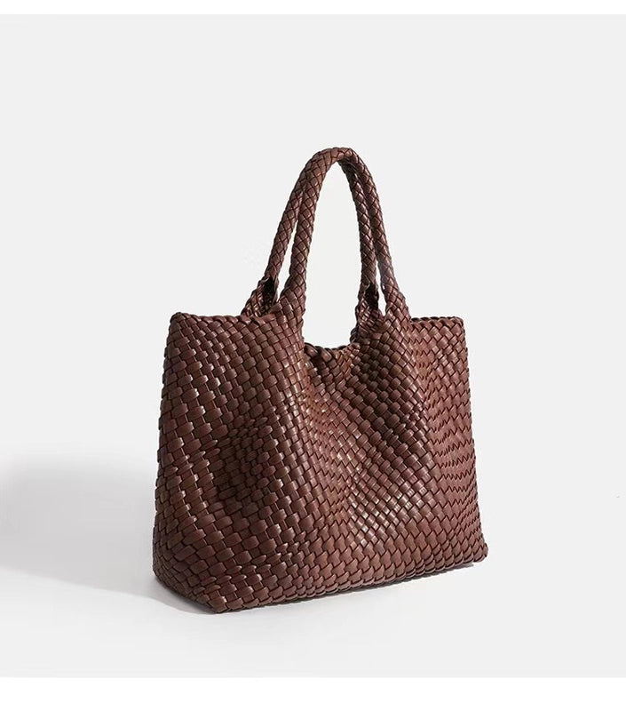 Women's Large Pu Leather Solid Color Vintage Style Streetwear Weave Square Magnetic Buckle Shoulder Bag