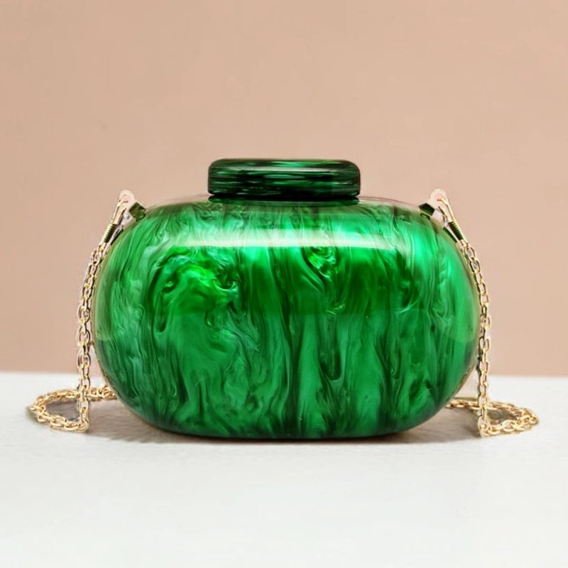 Coffee Red White Arylic Solid Color Oval Evening Bags
