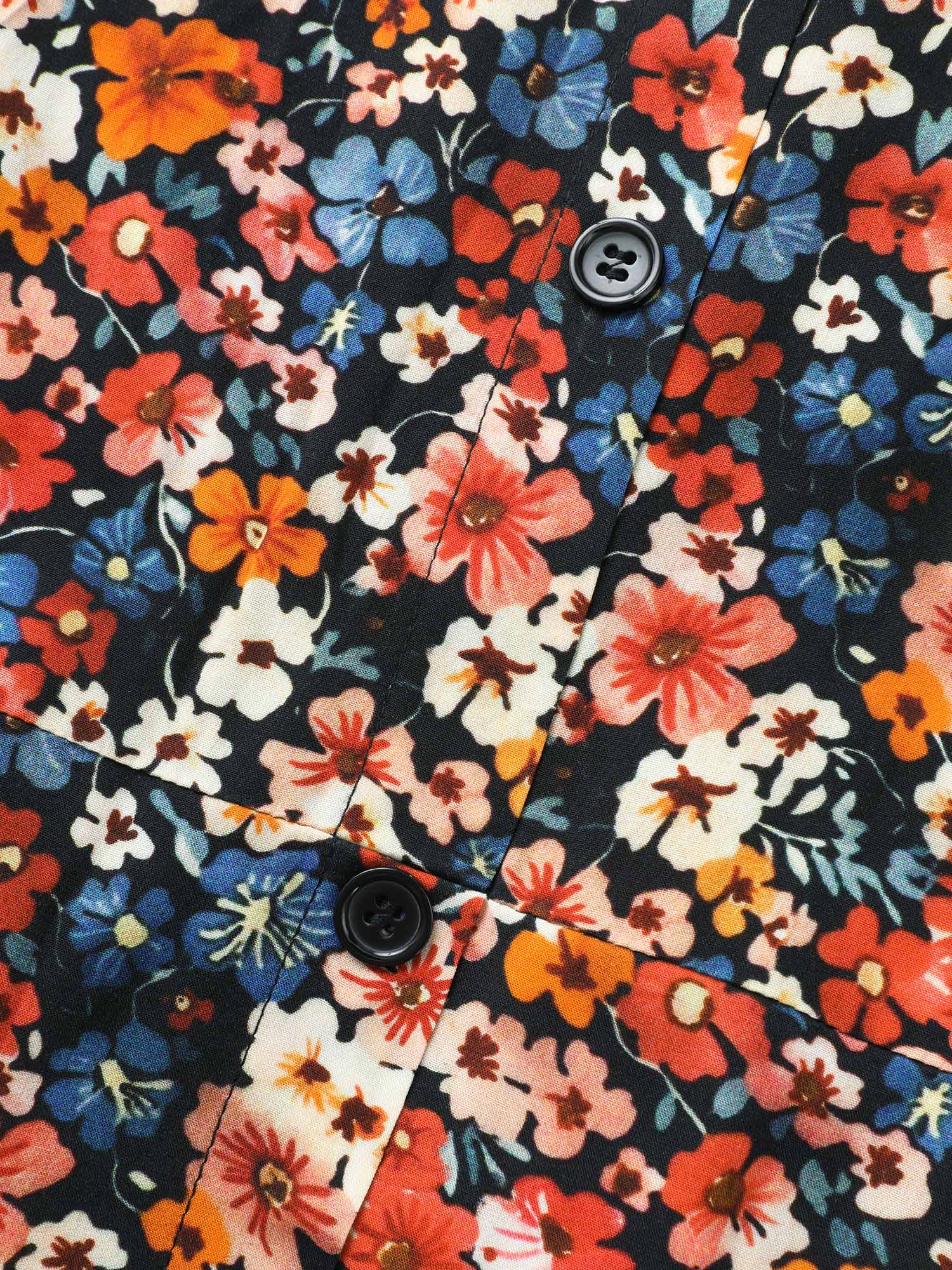 Shirt Collar Ditsy Floral Sleeveless Dress