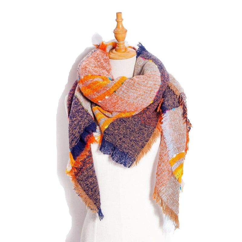 Hot New Autumn And Winter Square Scarf Split Women's Shawl Bristle Triangular Binder Plaid Scarf