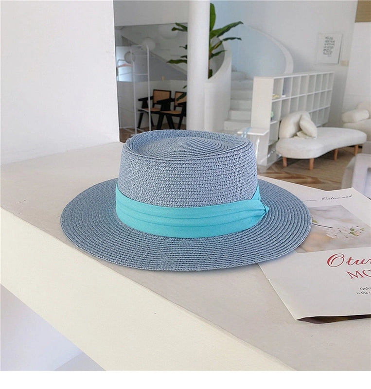 Women's Vacation Solid Color Flat Eaves Straw Hat