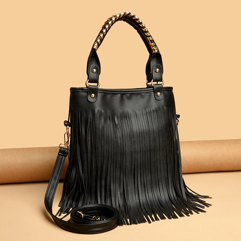 Women's Medium Pu Leather Tassel Streetwear Open Handbag