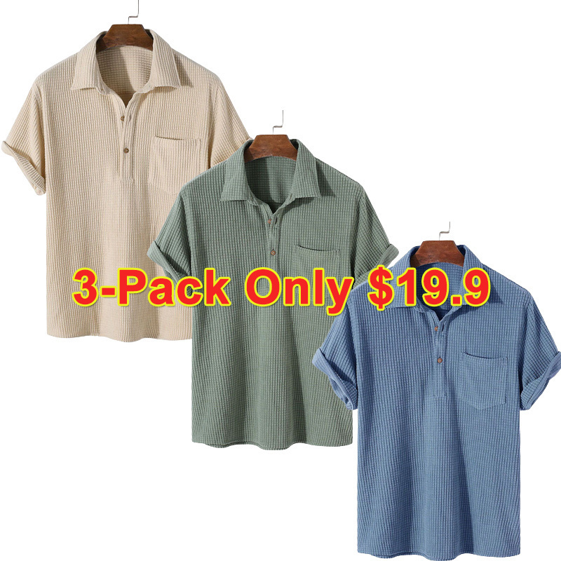 💥3-Pack Only $19.9💥Waffle Lapel Solid Henley Shirts