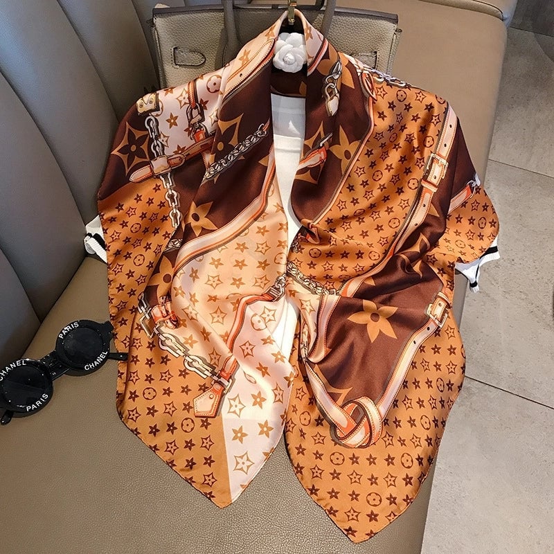 Women's Elegant Vacation Stripe Flower Polyester Silk Scarf