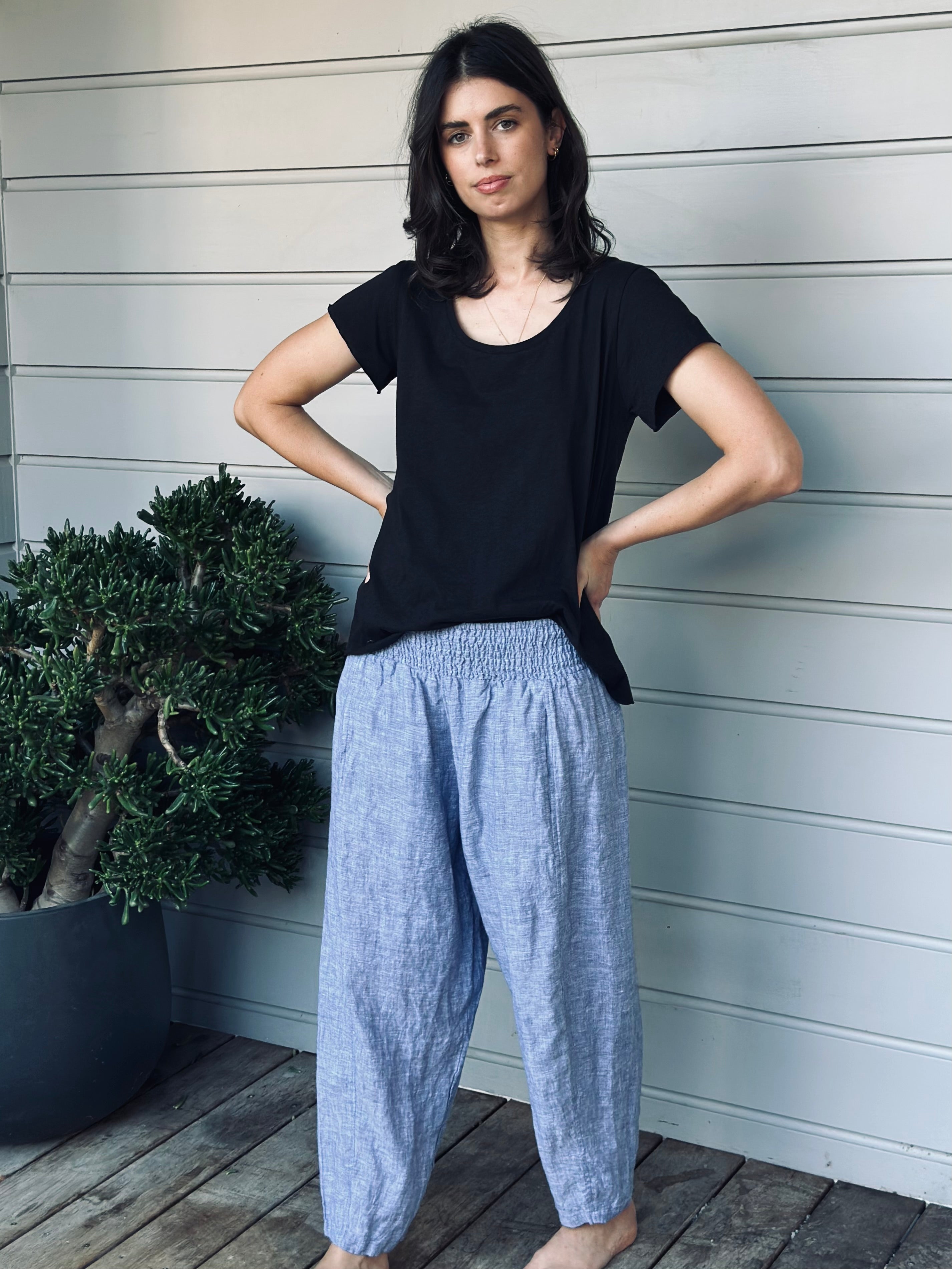 frankie pants - denim chambray linen