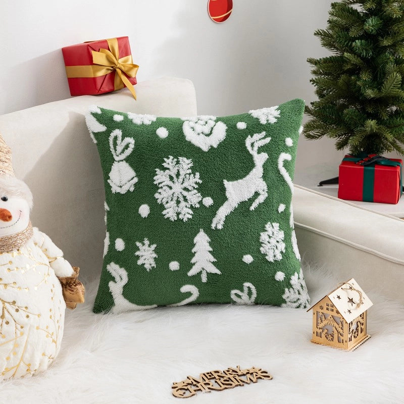 New Christmas Pillow Cover Fleece Jacquard Christmas Tree Elk Pillow Cushion Holiday Decoration Cushion Cover
