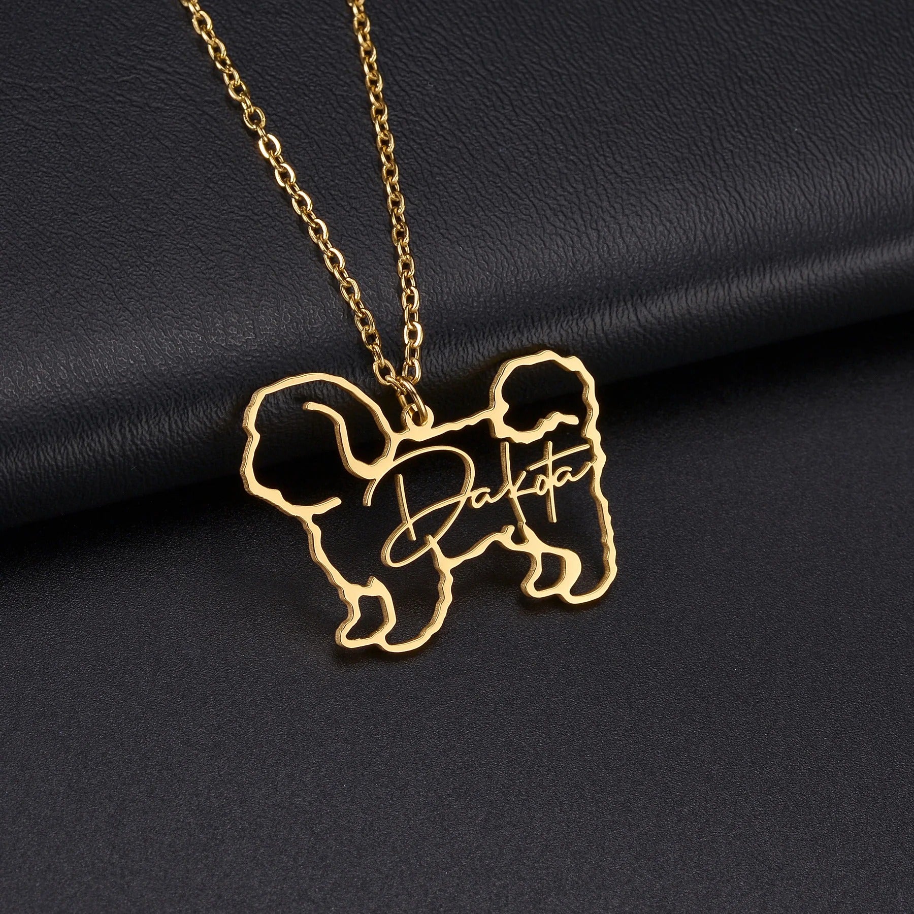 Custom Animal Outline Pendant Necklace With Name Design