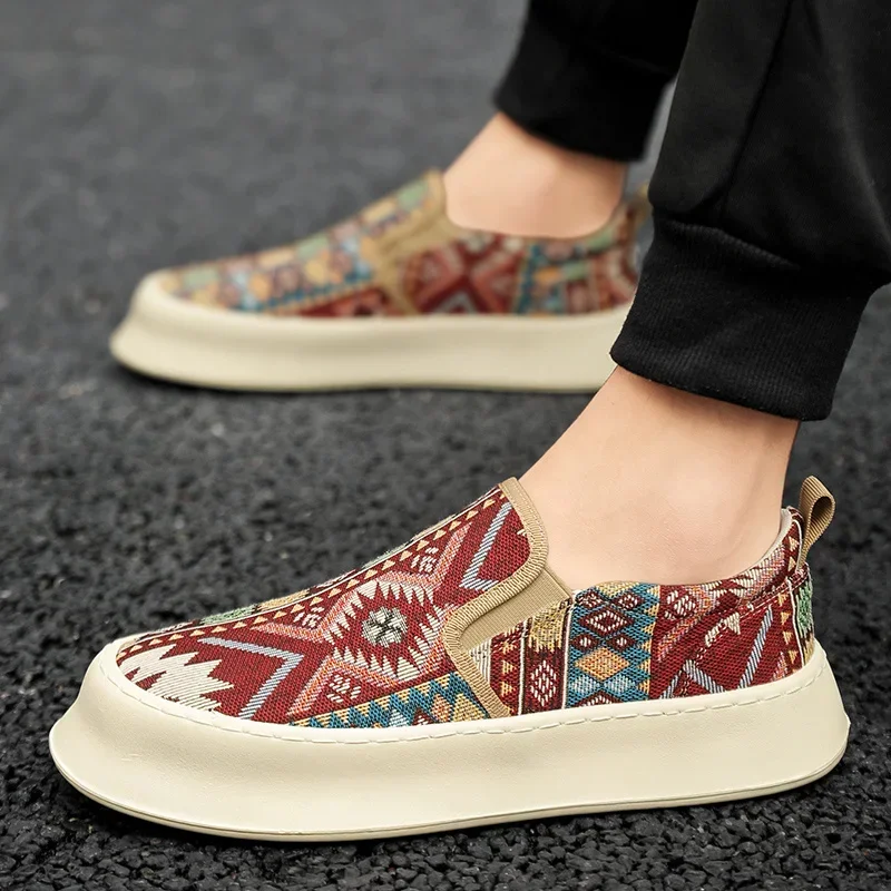 flats Ethnic Style Print Canvas Shoes for Men Designer Platform Loafers Breathable Casual Sneakers Slip-On Men's Espadrilles Shoes