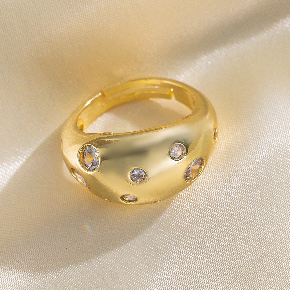 Fashionable And Versatile Personality Copper Material Inlaid Zircon Open Ring Style Versatile Women