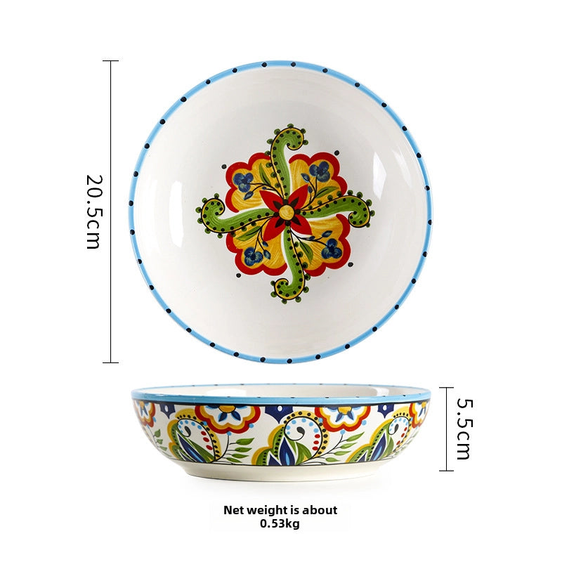 Style Creative Hand-painted Ceramic Plate Irregular Western Plate Fashionable Household Plate Bowl Combination Steak Plate