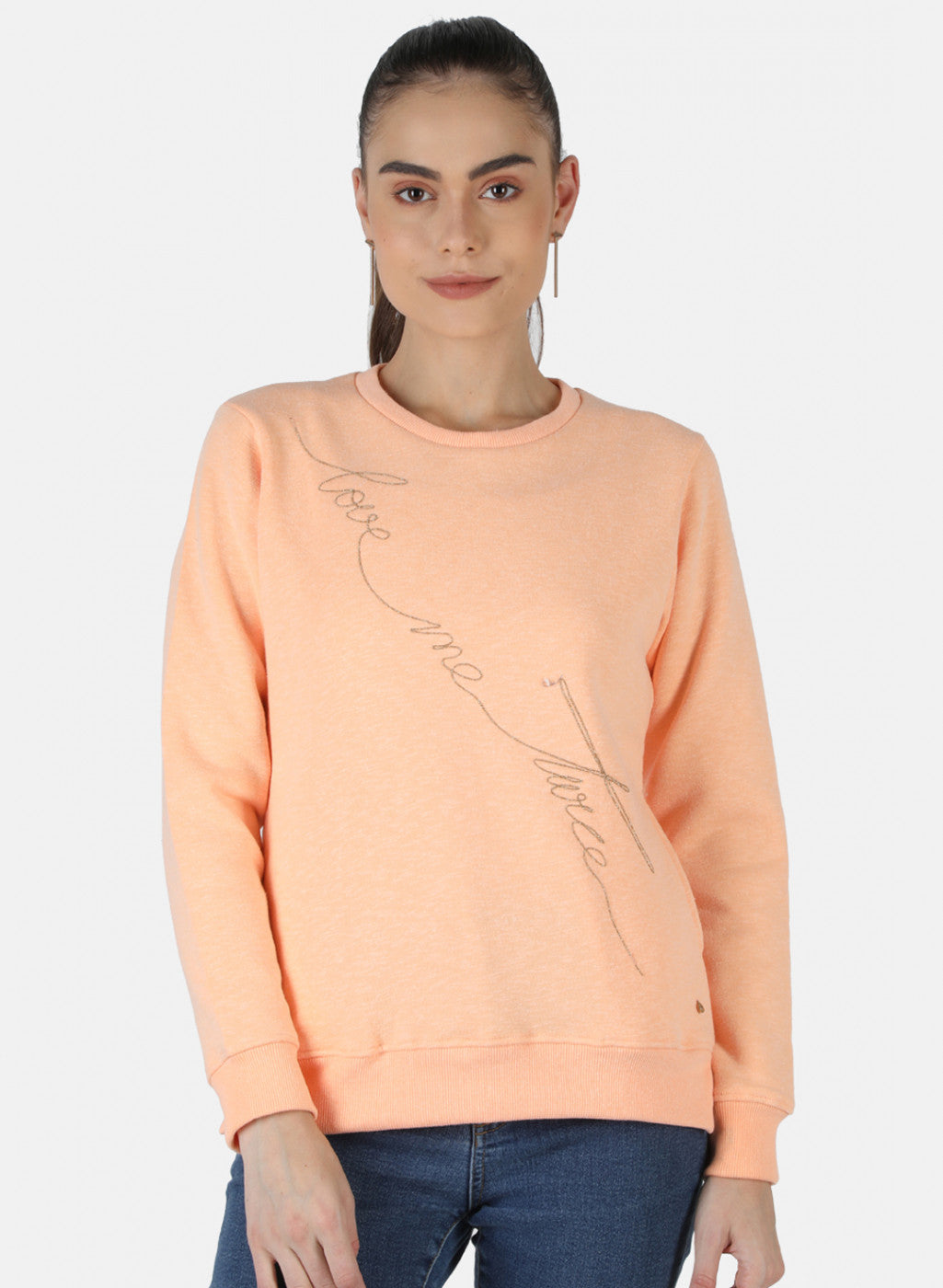 Women Peach Embroidered Sweatshirt