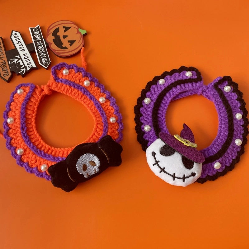 New Arrival Halloween Pet Hand-Crocheted Scarf Dog Ghost Festival Party Funny Collar Ornament