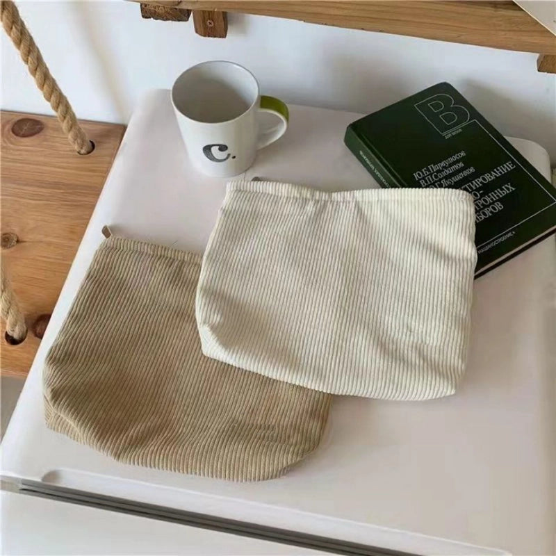 Women's Corduroy Solid Color Basic Classic Style Square Zipper Cosmetic Bag