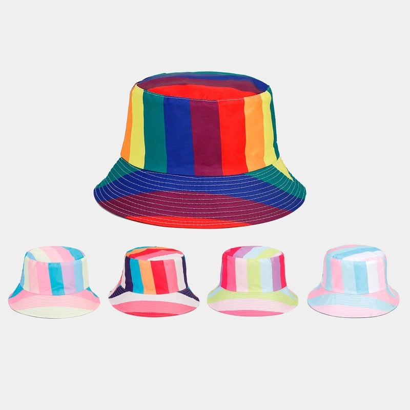 New Rainbow Pattern Double-sided Fisherman Hat Men's And Women's Fashion Internet Celebrity Outdoor Sunshade Hat Fashionable Basin Hat