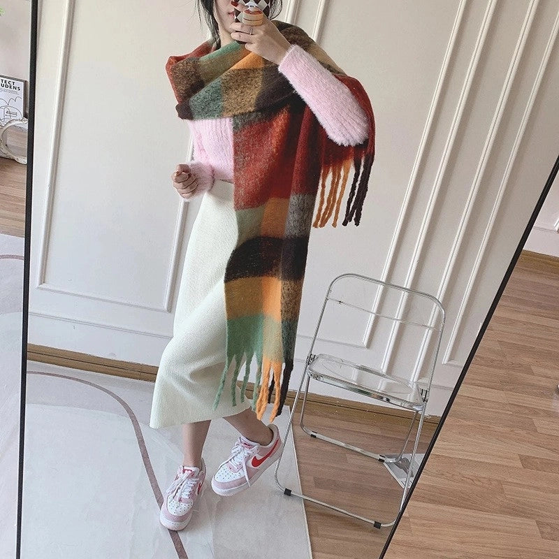Women's Sweet Color Block Polyester Scarf