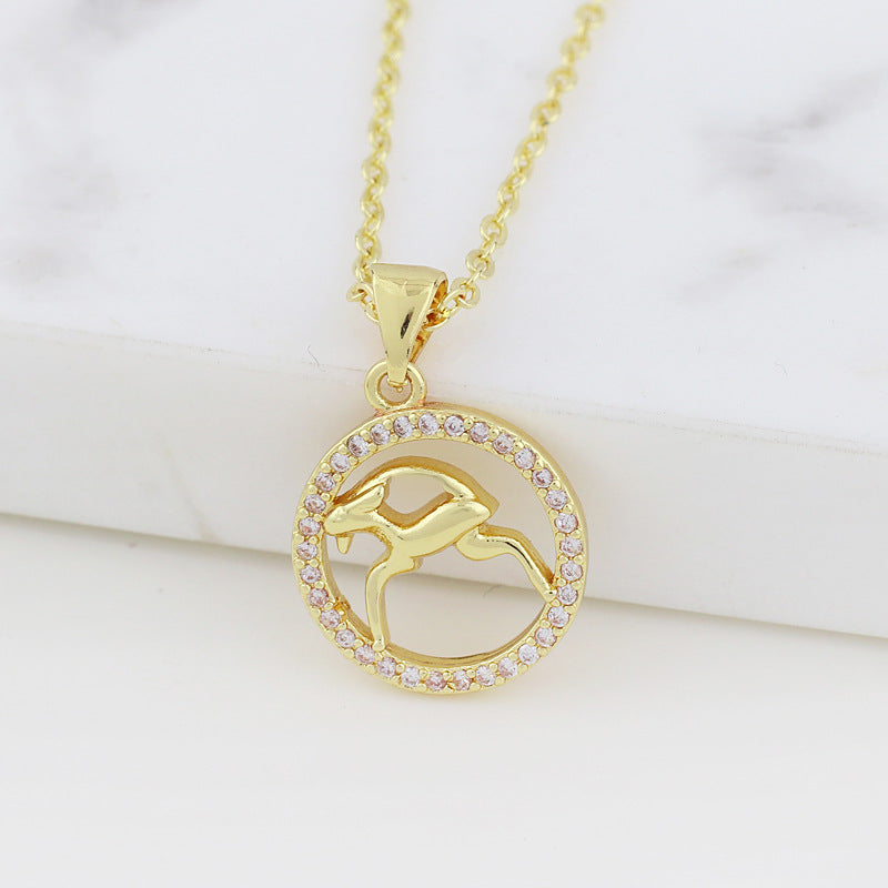 Women Diamond Metal Animal Zodiac Sign Copper Necklaces