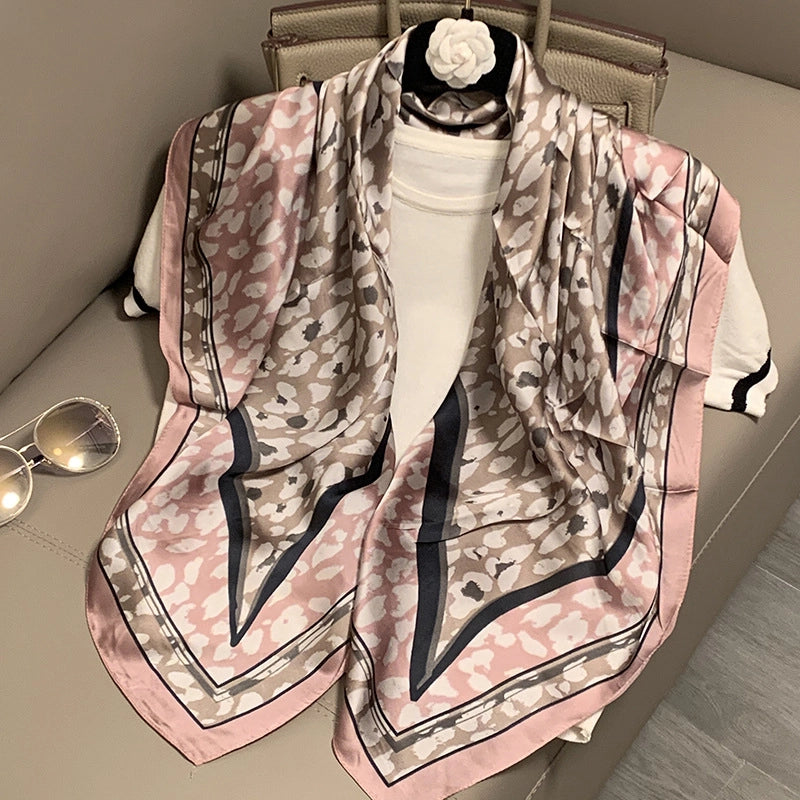 Women's IG Style Elegant Stripe Flower Chains Print Satin Printing Silk Scarf