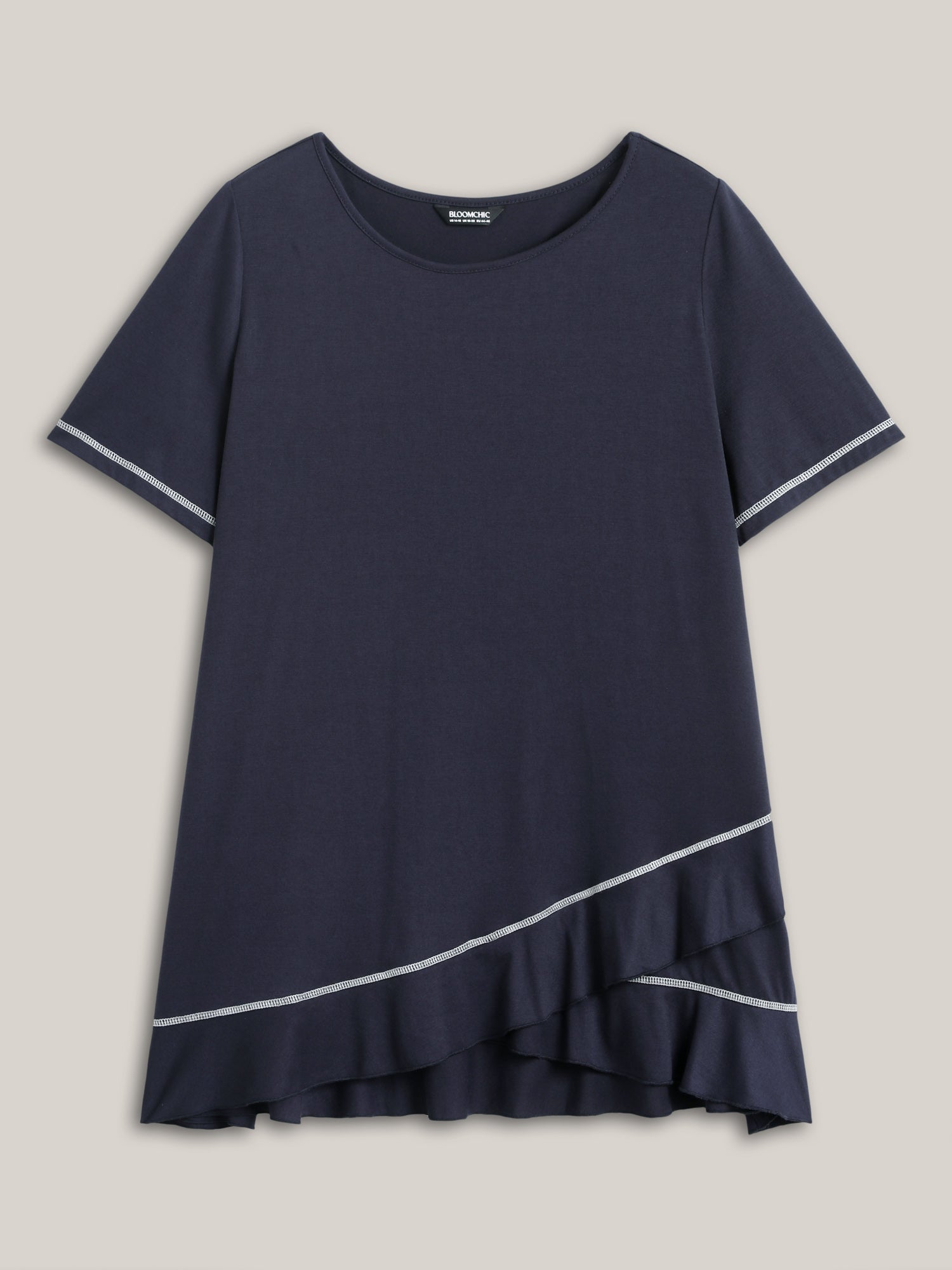 Overlap Hem Round Neck T-Shirt