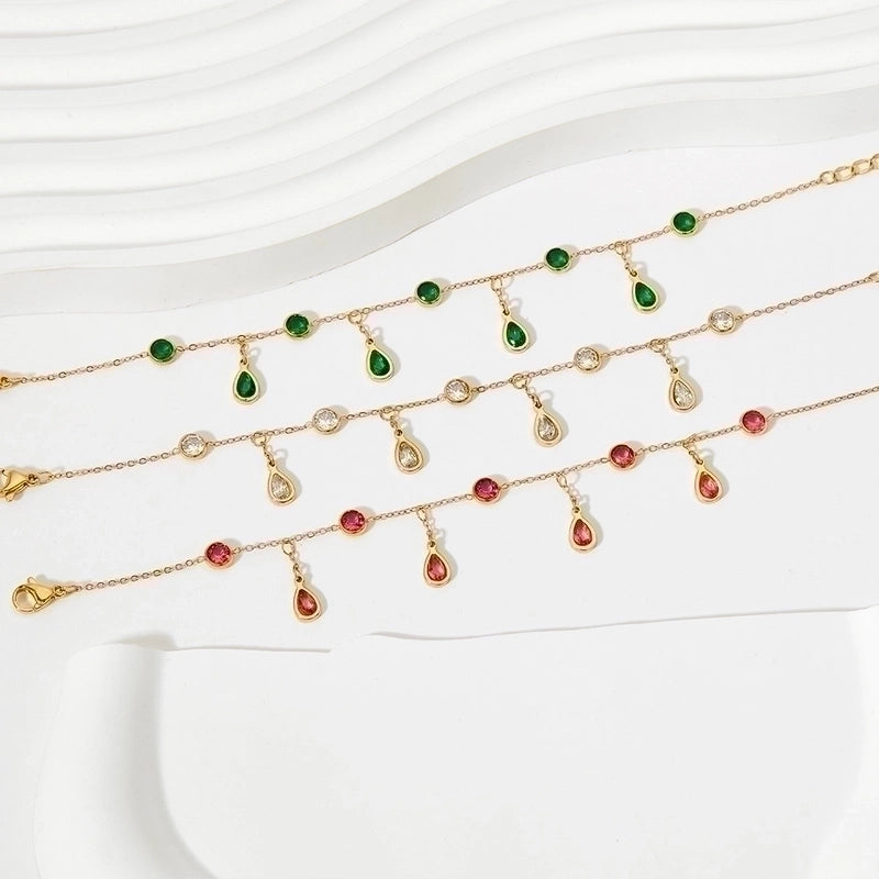 Fashion Water Droplets 304 Stainless Steel Zircon White Gold Plated Gold Plated Inlay Stainless Steel Jewelry Sets