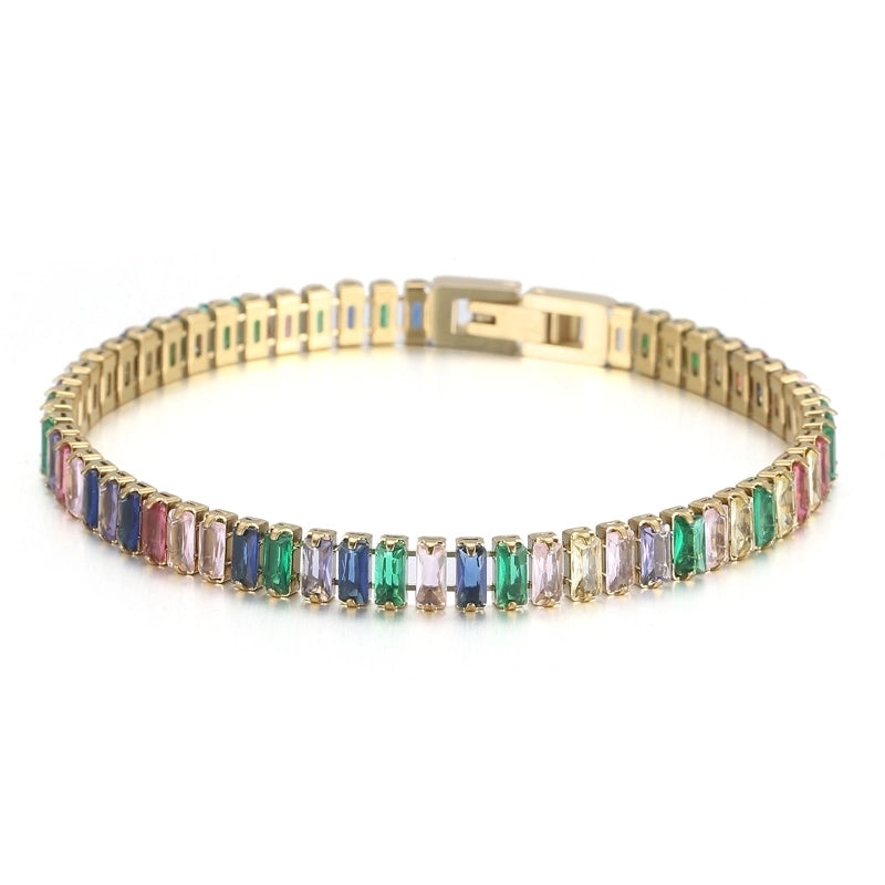 Elegant Solid Color Titanium Steel 18K Gold Plated Artificial Gemstones Bracelets In Bulk