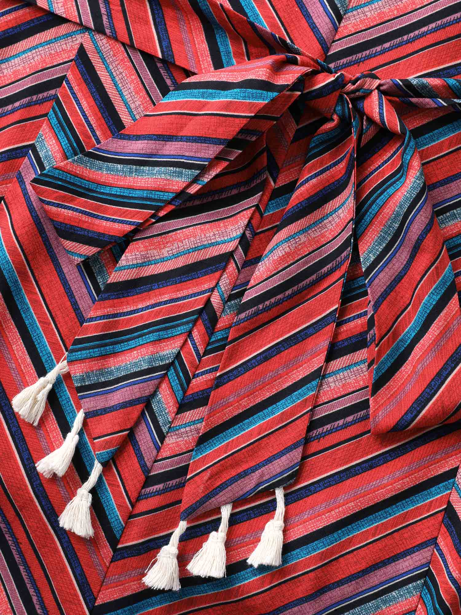 Boho Stripe Waist-Tie Cami Midi Dress