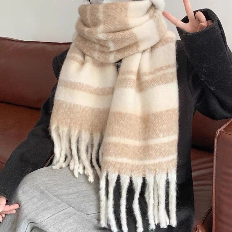 Women's Casual Stripe Polyester Tassel Scarf