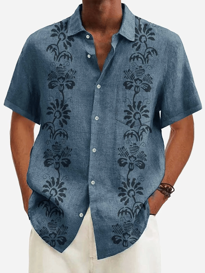 Men's Vintage Botanical Print Pocket Shirt