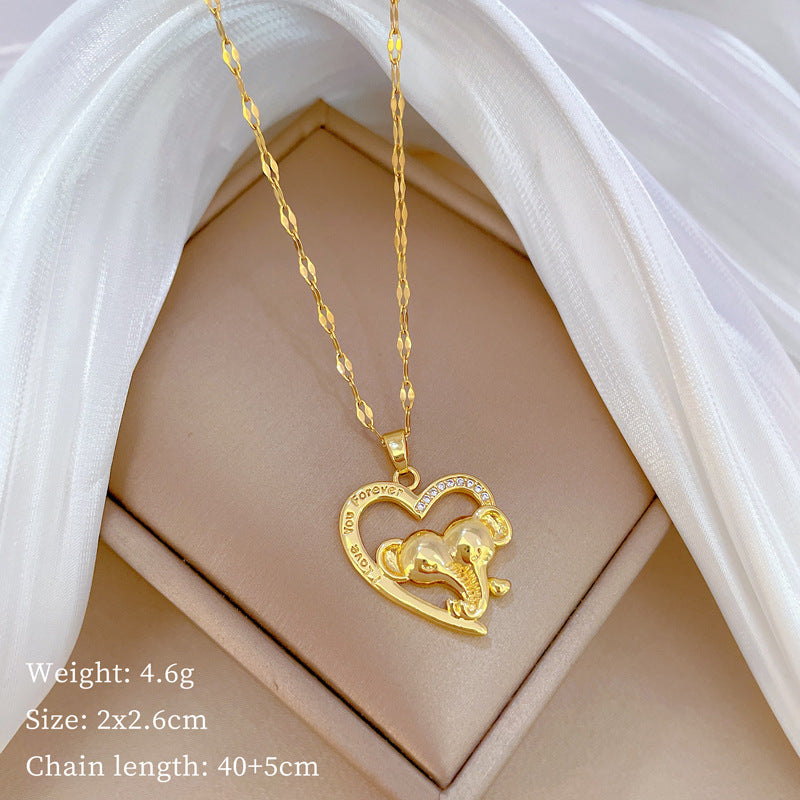 Cartoon Geometric Titanium Steel Diamond Inlay Necklaces
