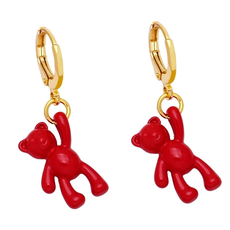 Bear Earrings Female Personality Retro Candy Color Copper Earrings